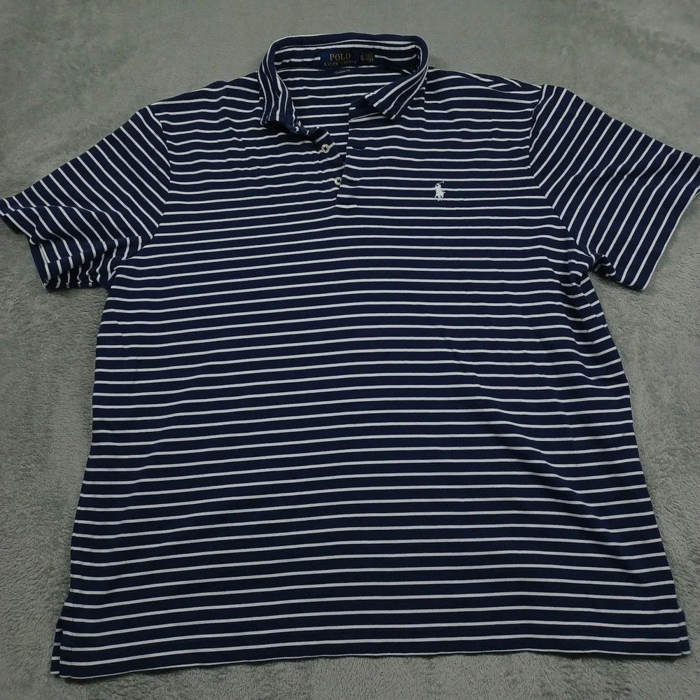 Polo Ralph Lauren Shirt Mens XL Blue Striped Business Casual Preppy‎